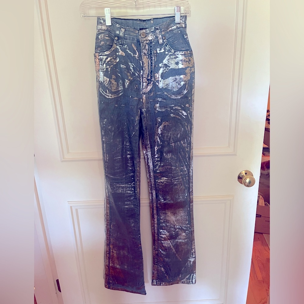 Jeans - denim with silver paint splash- Made in France